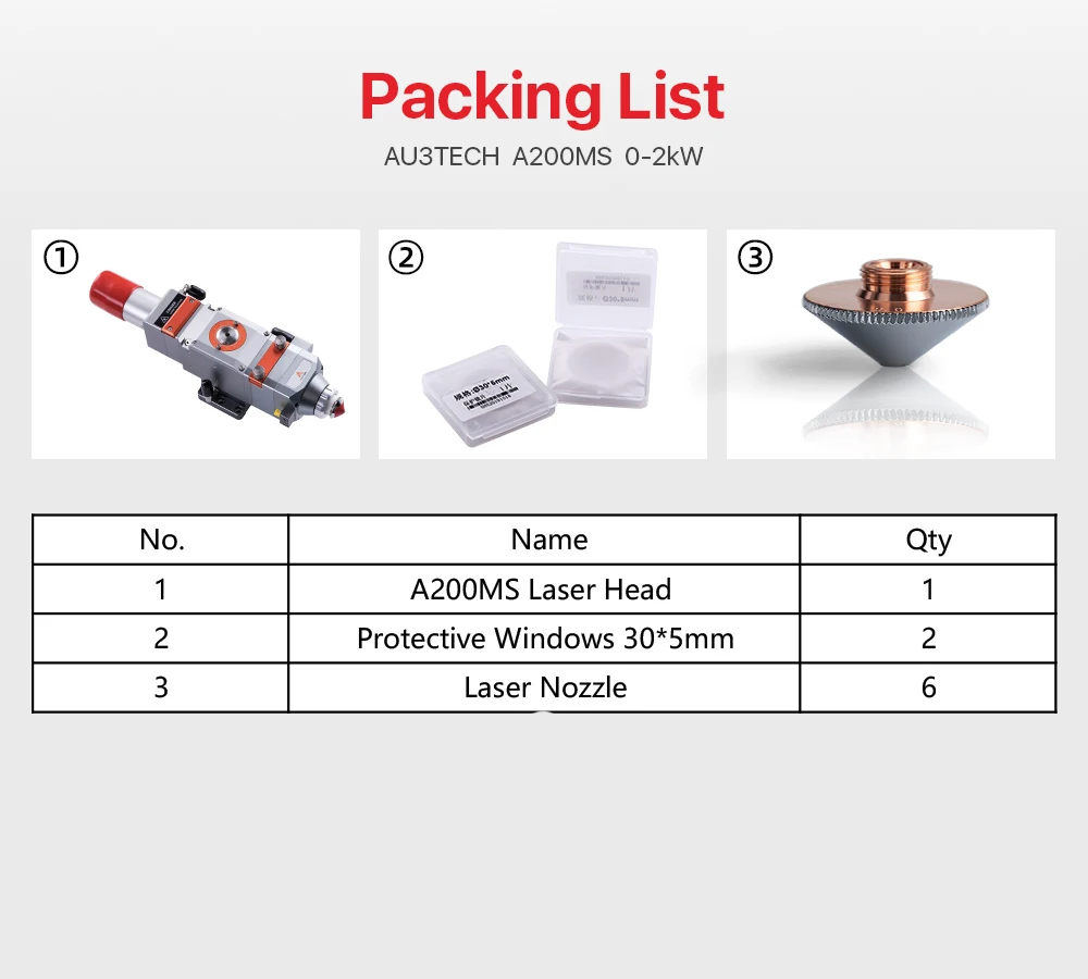 Cloudray AU3TECH Faser Laser Schneiden Kopf A200MS mit D30 Objektiv Gruppe Design Max Power 2kW für Metall Schneiden Faser Maschine – Detail 7