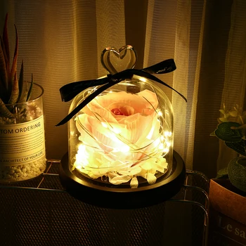 

Preserved Rose In Flask LED Glass Night Light Without Batteries Romantic Valentine's Day Gifts Bedroom Desktop Decoration
