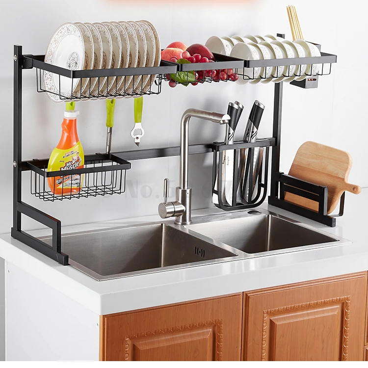 

Black countertop with bowls, chopsticks racks, sinks, sinks, floor-to-floor stainless steel baking varnish