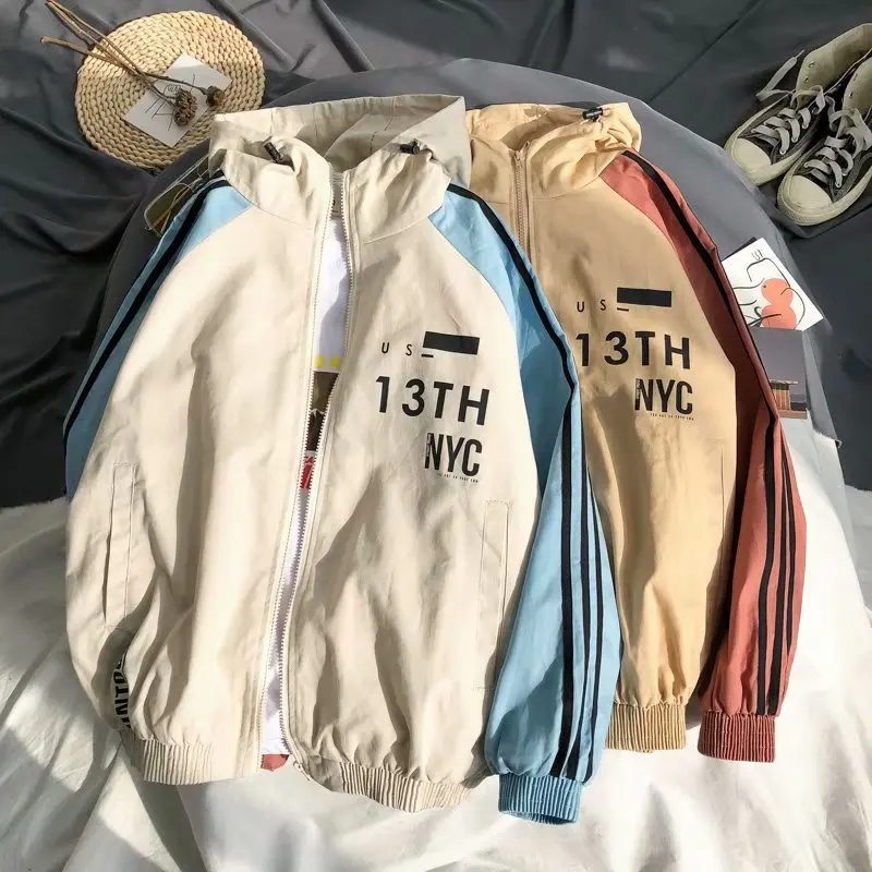 

Fashion and leisure ins style hooded work coat men's thin fashion brand loose versatile jacket couple student top fashion