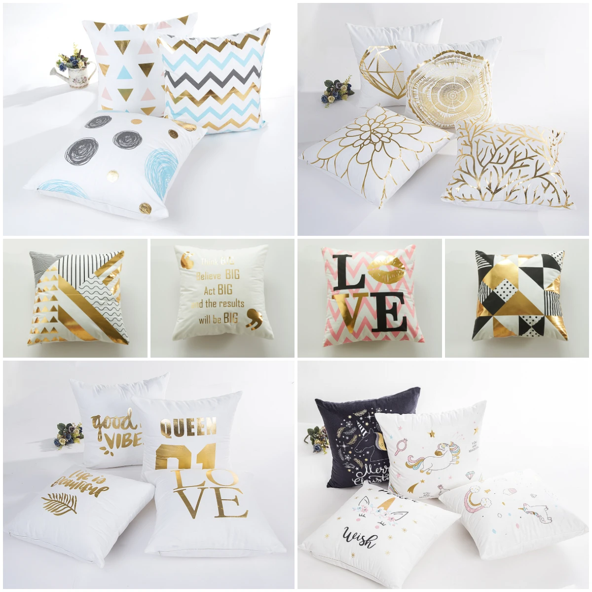 New Gold Bronzing Series Blue White Pillow Cover Modern Nordic