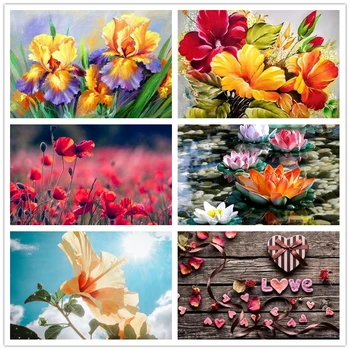 

Crystal Embroidery Cross Stitch Colorful Flower Home Decoration Gift Round 3D Diy Pebble Round Diamond Painting