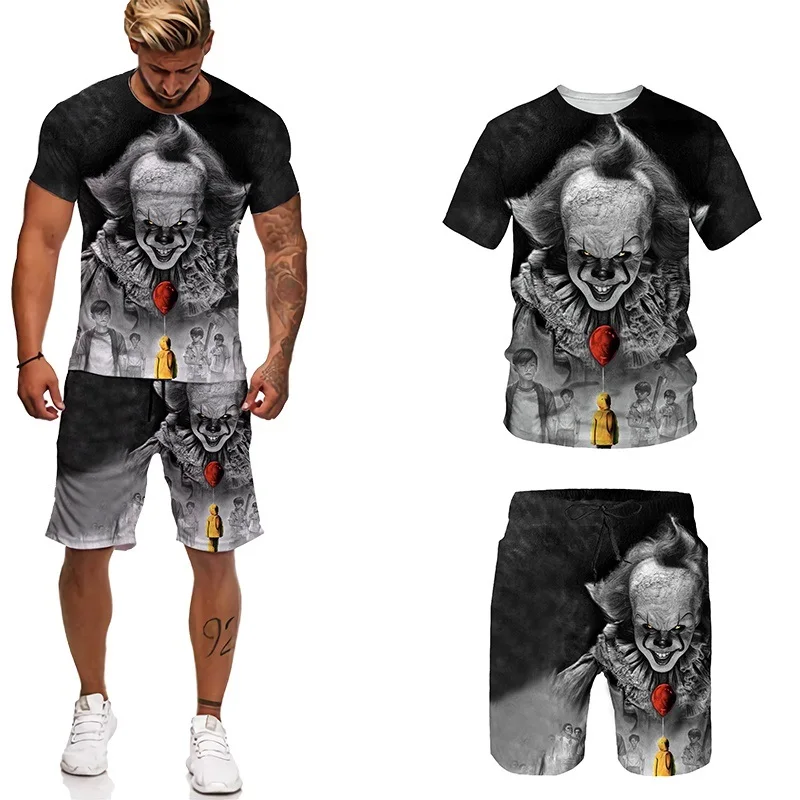 Horror Movie IT Clown 3D Printed T-Shirt Shorts Suit Freddy Jason Film Halloween Men Women Fashion Tracksuit Set mens short sets Men's Sets