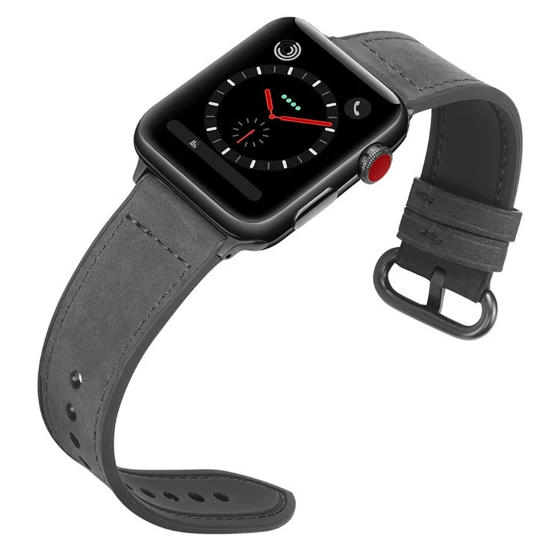 Подходит для iWatch полосы 42 мм 44 мм pulseira для apple watch серии 5 4 3 ремешок 40 мм 38 мм correas наручные кожаный ремень - Цвет ремешка: black