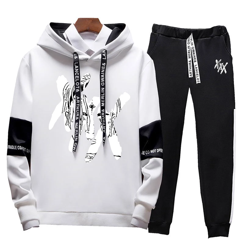 Men's new casual hip hop XXXTentacion printed sweatshirt set hoodies + pants 2 sets of pullovers Men's new casual hip hop XXXTentacion printed sweatshirt set hoodies + pants 2 sets of pullovers