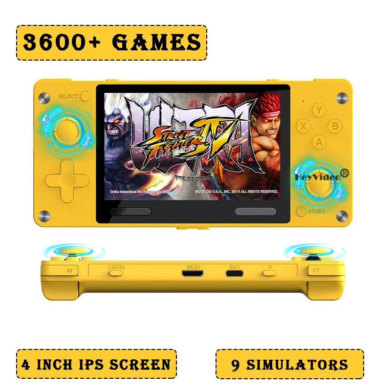 Handheld Video Game Console A380 Retro Game Player 4 inch HD IPS Screen 3600+ Games Portable Console with 3D Rocker