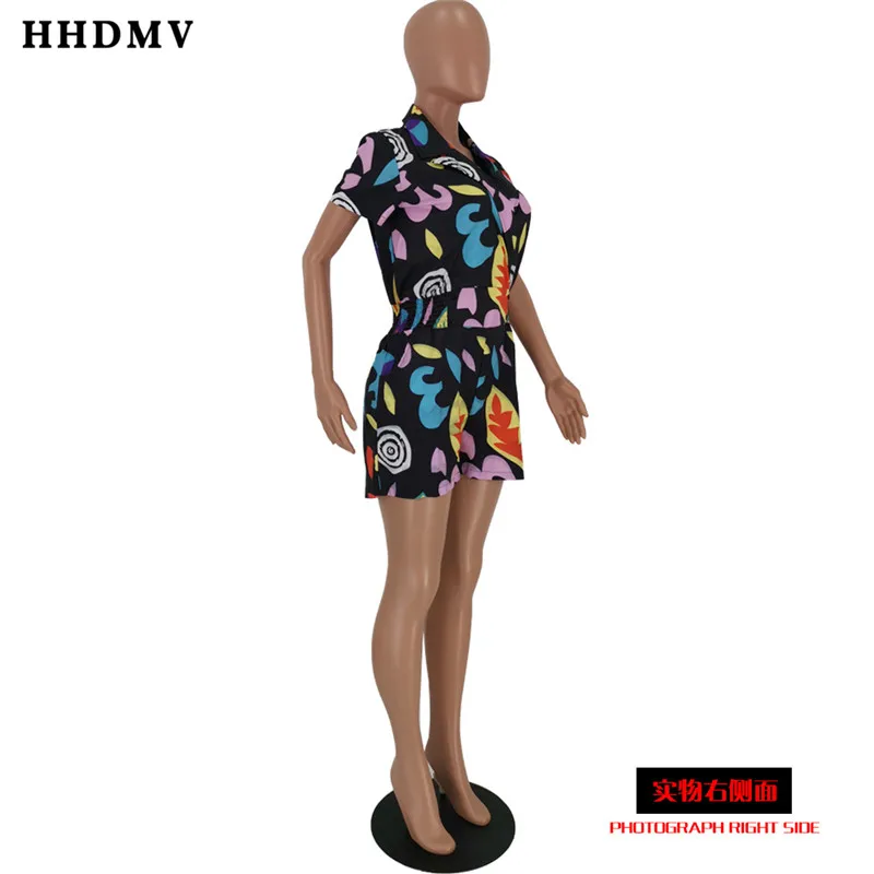HHDMV YH5086 повседневные уличные хип хоп стильные комбинезоны с короткими рукавами и лацканами печатные свободные две пуговицы черные комбинезоны, короткие брюки