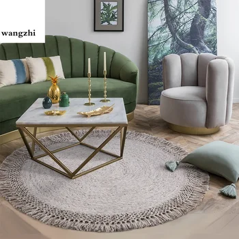 

Living room round carpet Nordic style bedroom wool mat hand-woven ins for girl dressing table
