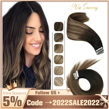 VeSunny Tape in Hair Extensions Human Hair Seamless Skin Weft Hair Extensions Double Sided Balayage Hair Color Adhesive Silky