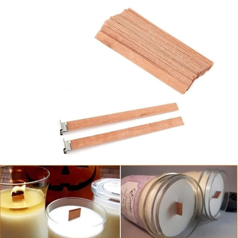 20 sztuk drewniane świece knot z Sustainer Tab świeca DIY akcesoria do rękodzieła Soy Parffin wosk knot na świeca DIY materiał