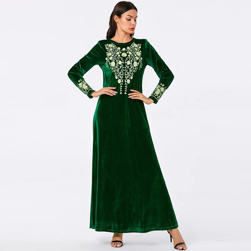 Abaya Turkey Islamic Arabic Hijab Muslim Dress Caftan Dubai Kaftan Morocco Tesettur Elbise Robe Musulmane Longue Femme Vestidos - Цвет: green dress