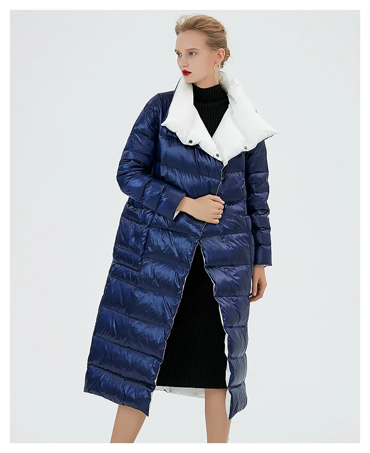 Two-faced down jacket women's knee long section winter new simple long-sleeved warm jacket bread service
