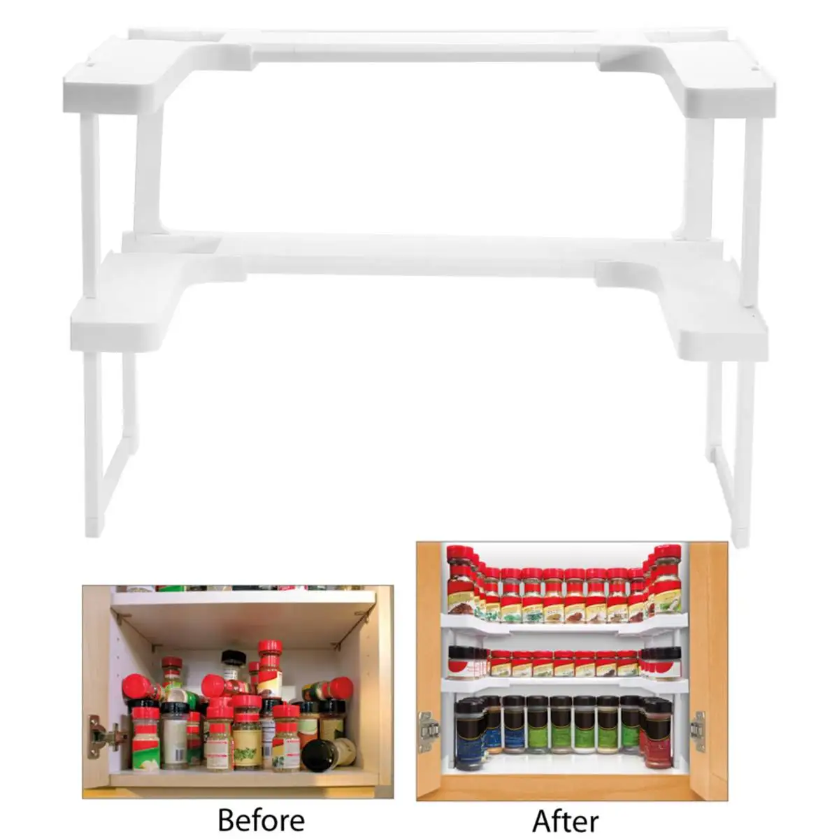 

2 Layer Adjustable Cabinet Cupboard Inner Storage Rack Holder Kitchen Spice Stand Medicines Cosmetic Nail Polish Organizer Shelf