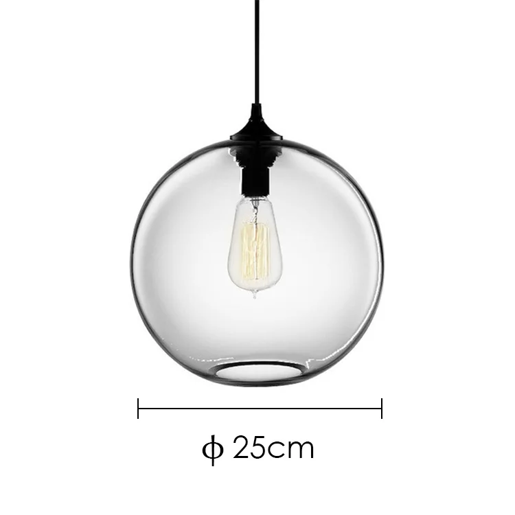 25 см винтажные промышленные подвесные светильники, металлический подвесной потолочный светильник, 7 цветов, стеклянный шар, подвесной светильник для кухни, ресторана, светильники - Цвет корпуса: Dia25cm Clear