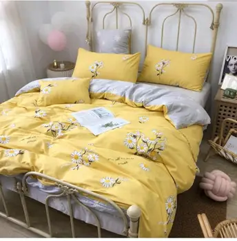 

Printed Solid bedding sets Home Bedding Set 4pcs High Quality Lovely Pattern with Star tree flower Little Daisy
