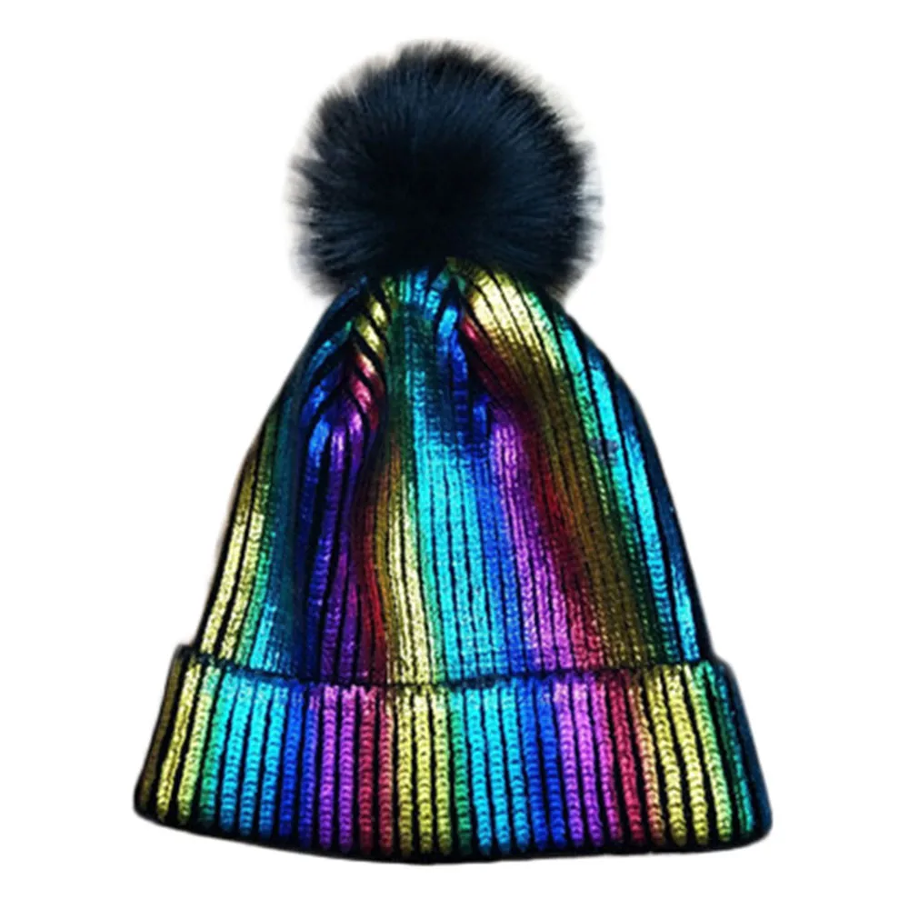 Женская Мужская зимняя шапка шапочка с помпоном собачка бини כstriped Striped полосатая