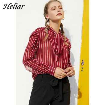 

HELIAR Bowknot Flounce Hem Strip Blouse Summer V-Neck Fashion Long Sleeve Shirt Casual Shirt Female OL Blouse With Tessels