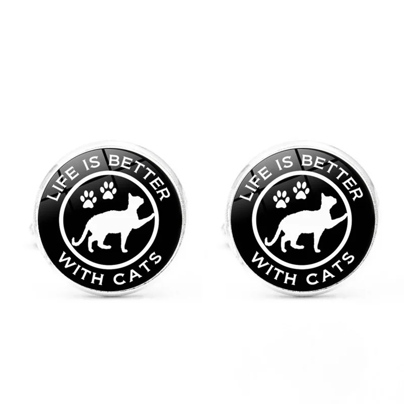 

French Shirt Cufflinks Men's Business Button Round Cat Metal Glass Cute Exquisite High Quality Luxury Classic Cuff Link Gifts