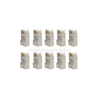 

10Pcs Cat6 8-Pin RJ45 8P8C Shielded Stranded Crimp Modular Plug Connector Socket
