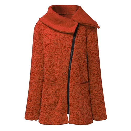 Зимнее пальто женское шерстяное теплое пальто плюс бархатный свитер боковая молния пальто плюс размер длинное пальто Корейская серая куртка толстое тонкое пальто - Цвет: orange