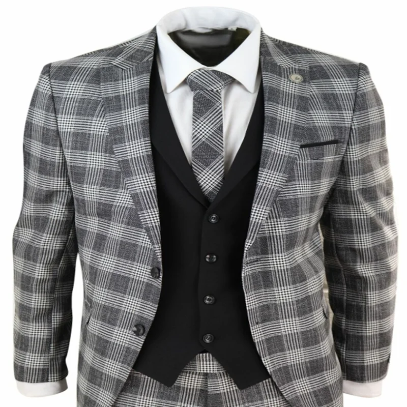 Серые черные мужские костюмы 3 шт костюм Homme Check 1920s Гэтсби твид Винтаж уголь классический свадебный или Выпускной костюм