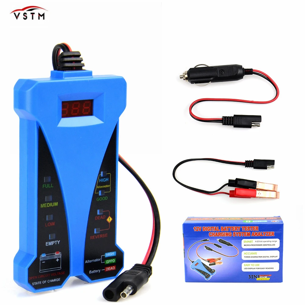 Probador de batería Digital inteligente de 12V, voltímetro, Analizador de con pantalla LCD y LED coche, motocicleta y barco, el mejor precio|Medidores de batería| - AliExpress