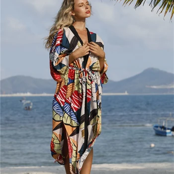 

Capes For Swimsuits Swimsuit Cover Beach Tunics Cover-Ups New Print Loose High Waist With Sexy Cardigan Upper Garment Skirt 4