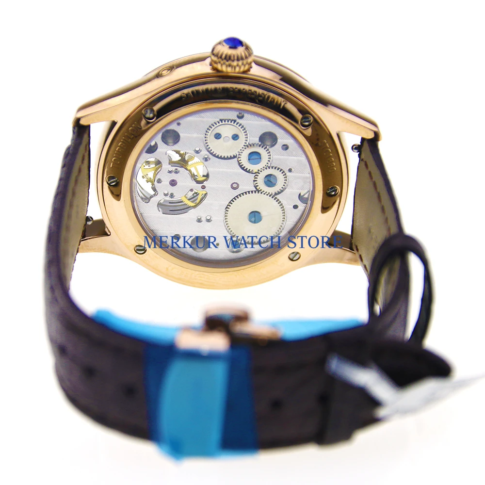 Sugess Mens Watch Flying Mechanical Seagull ST8004 Tourbillon Movement Day Date Skelenton Luxury