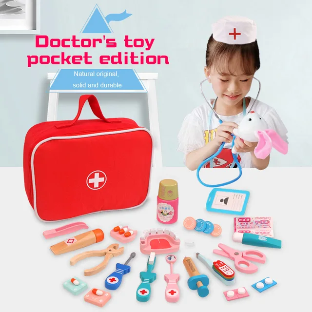Children Wooden Dentist Doctor Pretend Play Toys Kit Nurse Role Act Game Set Simulation Medical Accessories Bag For Boy Girl Kid 5