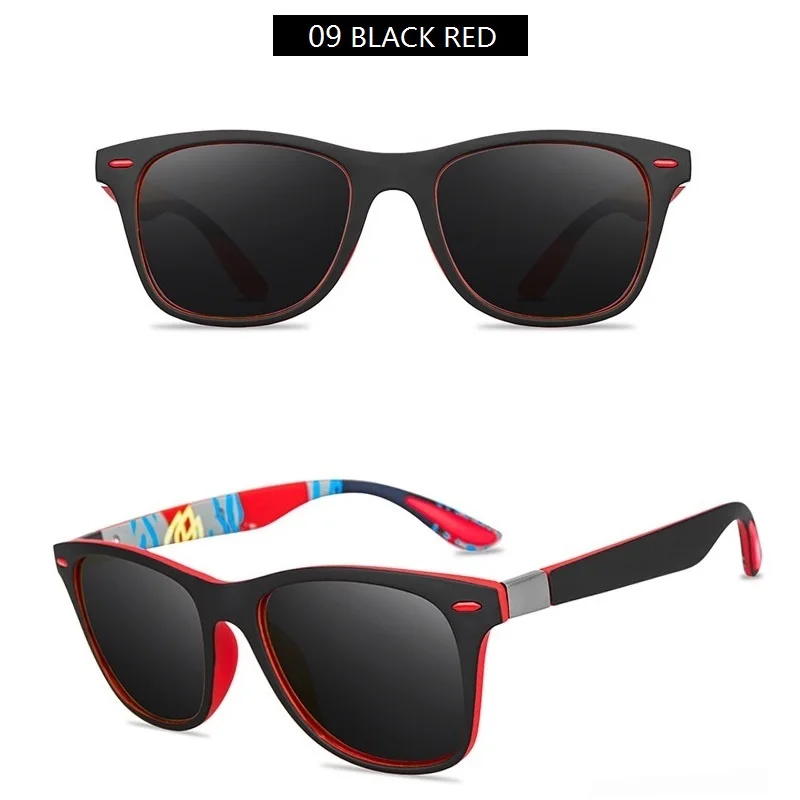 09 BLACK RED Мужские и женские поляризационные солнцезащитные очки, модные спортивные водительские ретро солнцезащитные очки для мужчин и женщин, фирменный дизайн, солнцезащитные очки UV400 - Цвет линз: 09 BLACK RED
