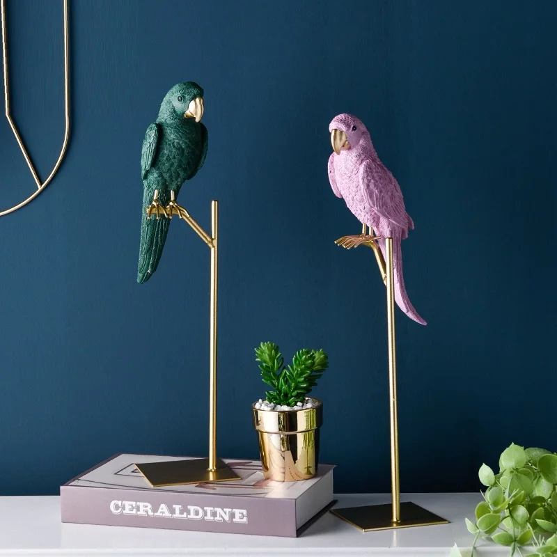 WU CHEN LONG Nordic Creative Color Parrot Figurine Animals Bird Statue Resin Craft Simple Living Room Decorations For Home R3854 | Дом и сад