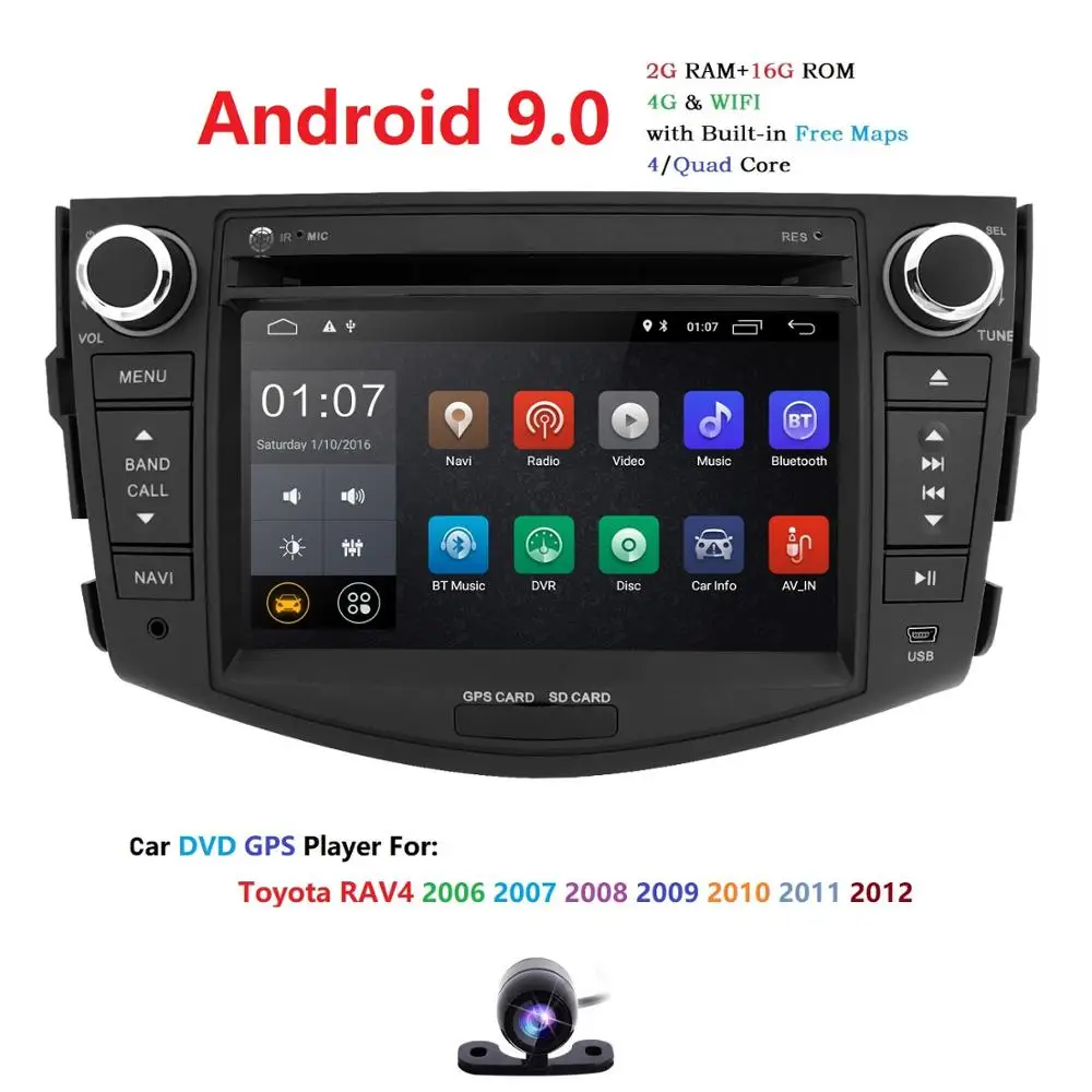 Excellent 2006-2012 1024*600 HD Screen 2Din Android 9.0 4QuadCore 2+16 Car DVD for Toyota RAV4 Audio Video Stereo GPS Radio RDS 4G Wifi SD 0