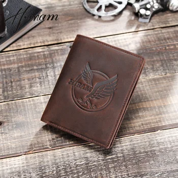 

Vintage Hiram genuine crazy horse leather short wallet men rfid small card holder wallet for men hasp male coin purse carteiras