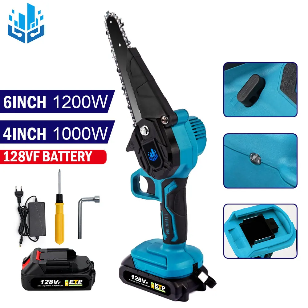 1200W Wireless Electric Chainsaw 4 6 Inch 1000W Electric Saws Cordless Mini Pruning ChainSaw Woodworking Cutter Tool Power Saw
