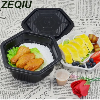 

Disposable black hexagonal lunch box microwave heated double layel packaging container 800ML(black).