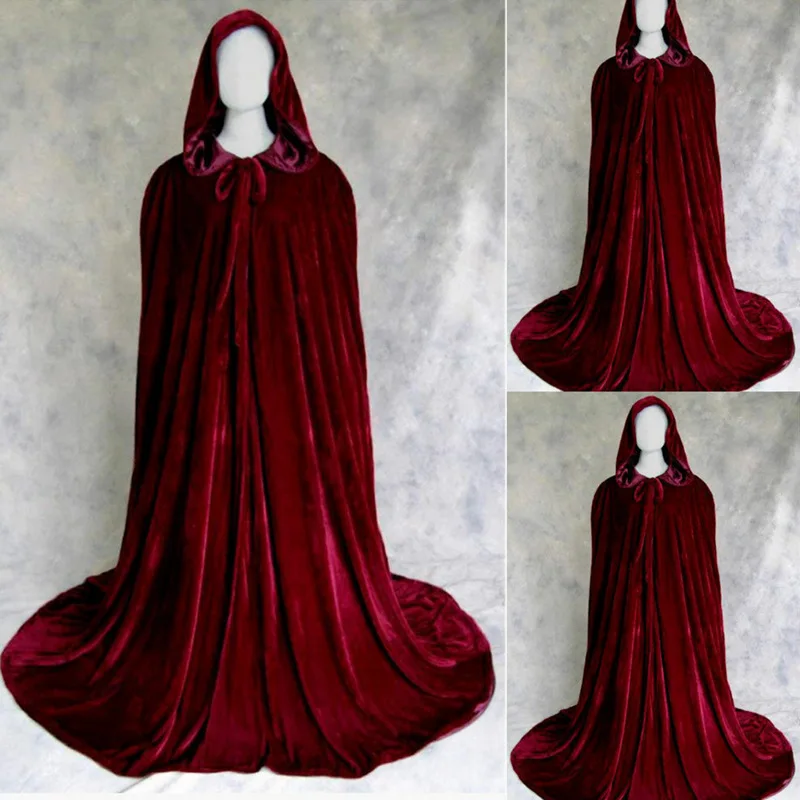 wine red - wine red Зимний плащ для свадебной вечеринки, длинный вельветовый плащ с капюшоном и шлейфом, свадебная накидка, шаль принцессы, свадебная Бархатная шаль, плащ - Цвет: wine red - wine red