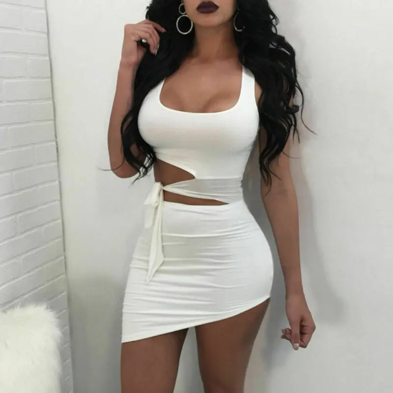 New Fashion Women Sexy Hypotenuse Dress Hollow Out High Waist Sexy Package Hip Dress Evening Party Dress