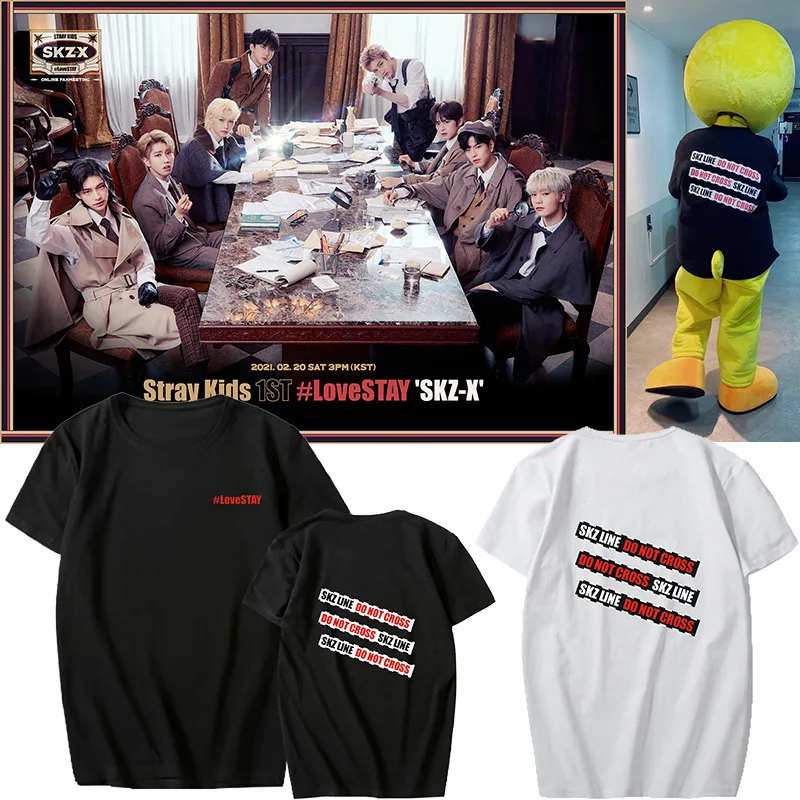 

StrayKids Solid Summer Tee SKZ LINE DO NOT CROSS Kawaii Oversized Crewneck Unisex Korean Kpop Fashion 2021 Top T-shirt Hot