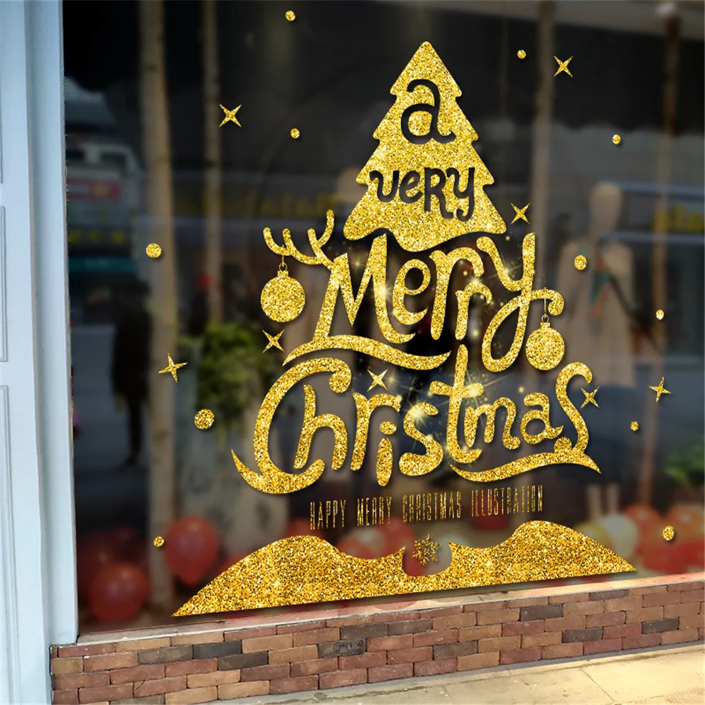 Рождественский золотой порошок на окно, стекло, стену наклейки настенные Снеговик Съемный Декор для дома, рождественские украшения для дома с утолщённой меховой опушкой,#30