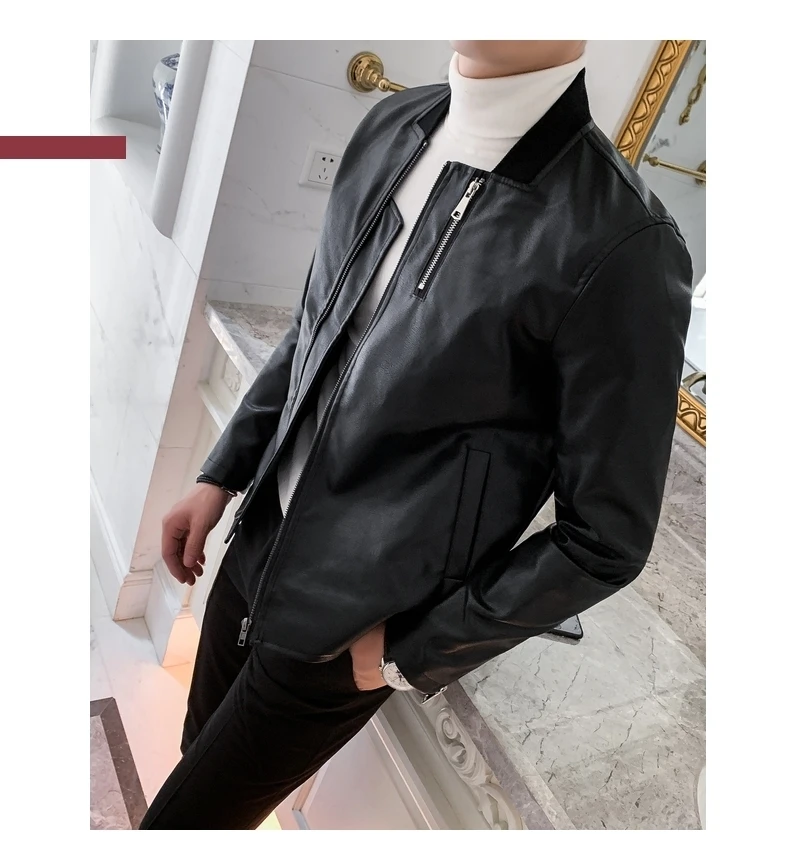 Кожаная куртка мужская повседневная Chaqueta De Cuero мото бейсбольная свинцовая кожаная мужская одежда куртка на молнии Свободное пальто стоячий воротник