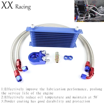 

10 rows oil cooler Sandwich Oil Adapter AN10 engine transmission radiator + oil cooler nylon tubing
