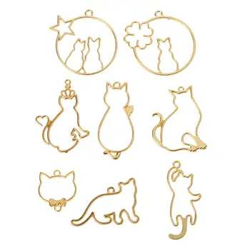

8Pcs Cute Cat Pendant Metal Frame Jewelry Making UV Resin Charms Bezel Setting