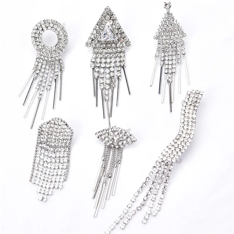 

6style tassel Flower Shape pin button Rhinestone chain Setting silver Back Fancy Stone Rhinestone applique Buttons For bag shoe