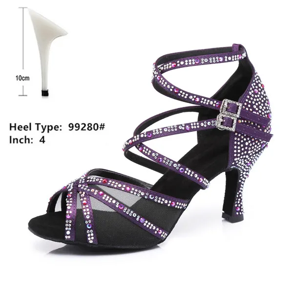 purple 10cm Модные туфли для латинских танцев со стразами; женские туфли для бальных танцев; цвет розовый; цвета белого жемчуга; обувь для вальса на высоком каблуке; Лидер продаж туфли для танцев танцевальные туфли - Цвет: purple 10cm