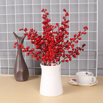 

5 Fork Red Berry DIY Christmas Decorations For Home Wedding Party Decoration Artificial Flower Berry Fake Flower Branch