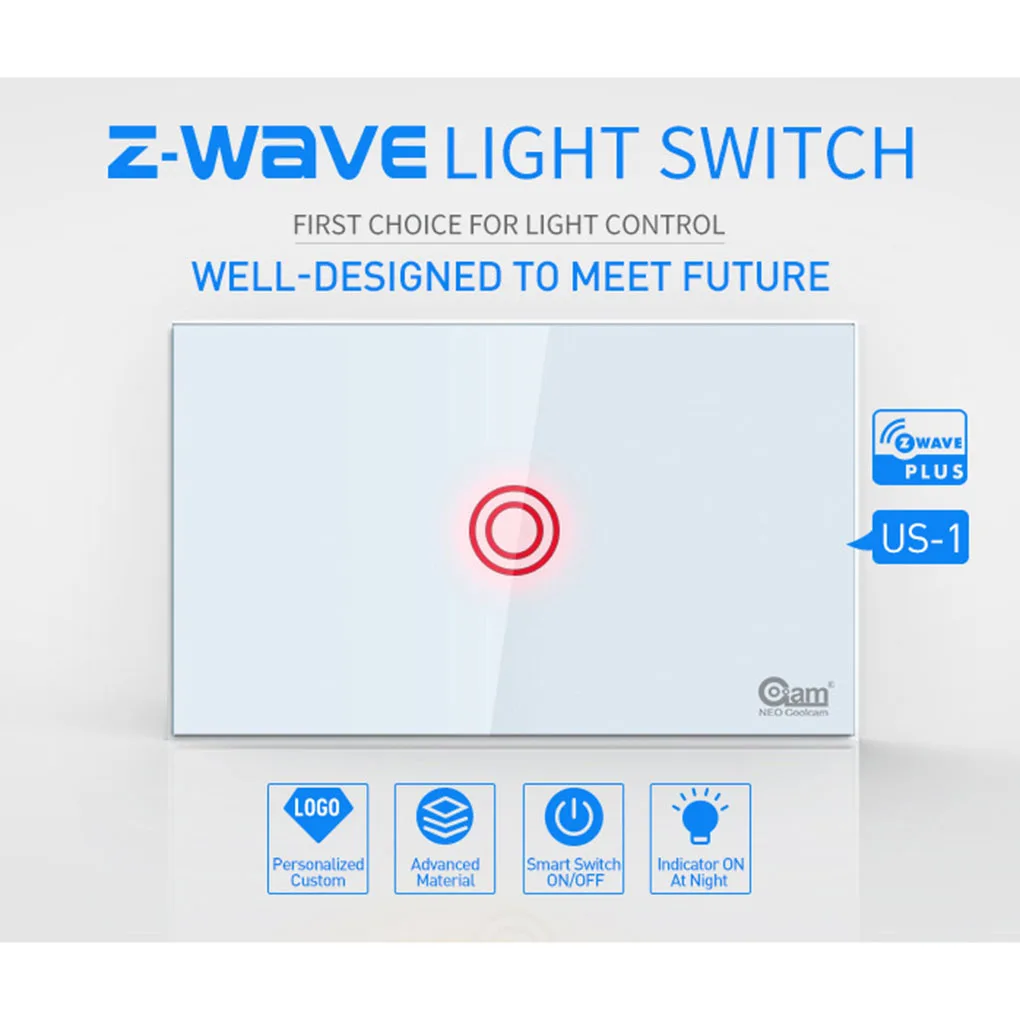 НЕО COOLCAM Z-Wave настенный выключатель света 1 банда закаленное стекло беспроводной умный пульт дистанционного управления стандарт США