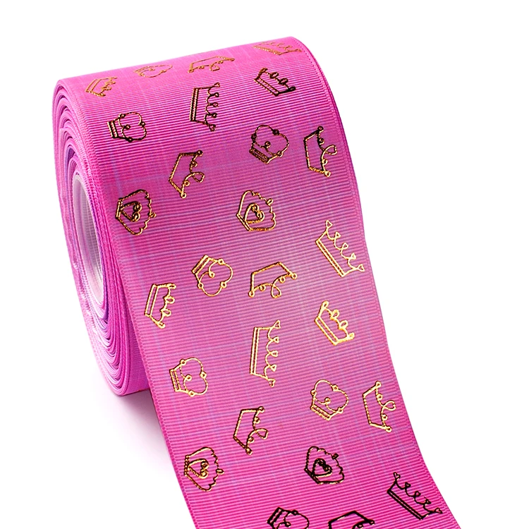 Winsome 75mm 3inch 50yard gold foil print noble crown thermal transfer printe grosgrain ribbon for some festival