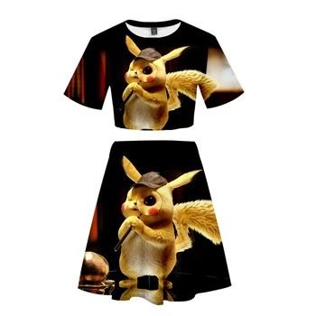 

Pokemon 3D Sexy Lady Beach 2 Piece Sets K Pop Sexy Party Dress Sets Crop Top Hip Hop and Short Skirt Piece Girl Summer Top