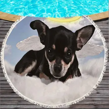

black and white Dog Printing Exceed Fine Fiber Cloth Round Sandy Beach Bring Tassels towel serviette de plage