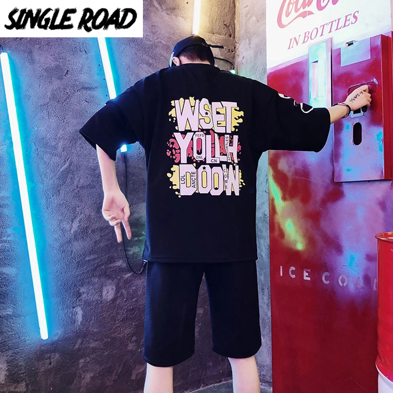 Мужская Японская уличная одежда SingleRoad летний спортивный костюм в стиле хип хоп